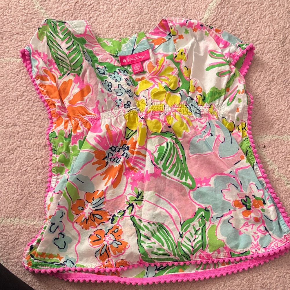 Lilly Pulitzer Girls' Floral Blouse - Pink, Orange, Green